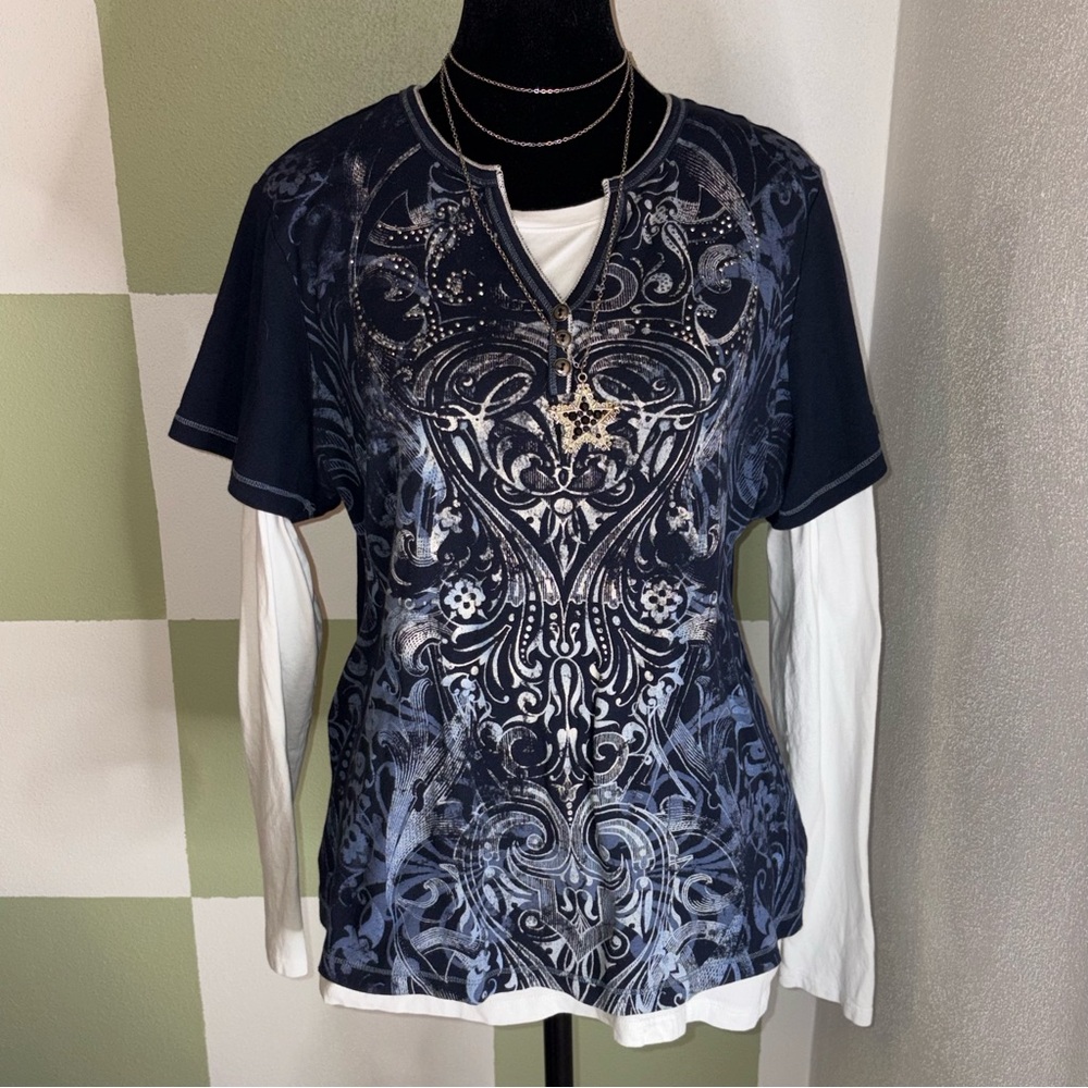 CJ Banks Navy Blue V Neck Tee